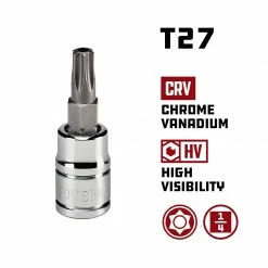 Powerbuilt 1/4 Inch Drive T-27 Tamper Proof Star Bit Socket - 648502 -Powerbuilt Tools Store Online 648502 02