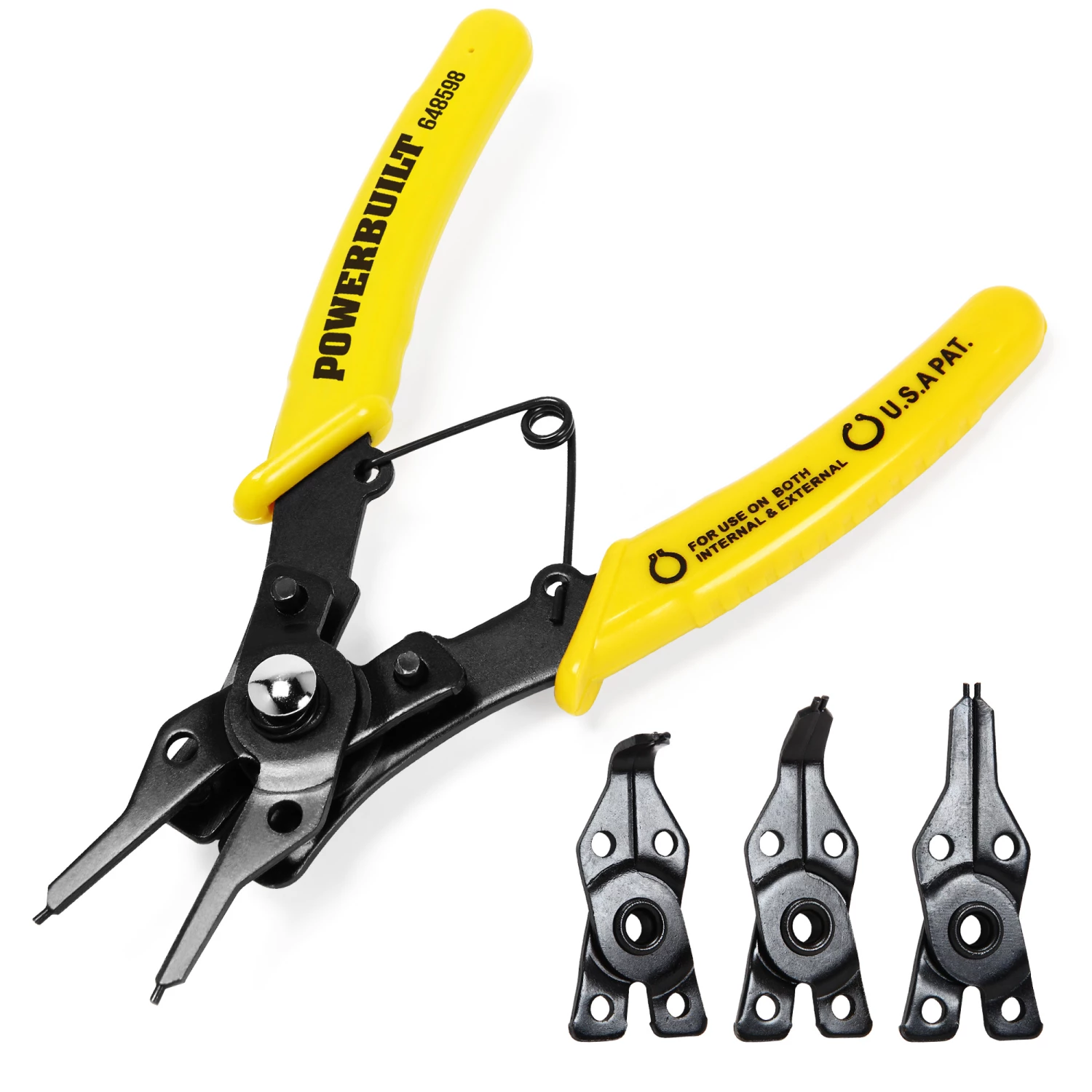 Powerbuilt Snap Ring Pliers Set, 4 interchangeable Heads, Straight, 45°, and 90° 1 Powerbuilt Snap Ring Pliers Set, 4 interchangeable Heads, Straight, 45°, and 90°