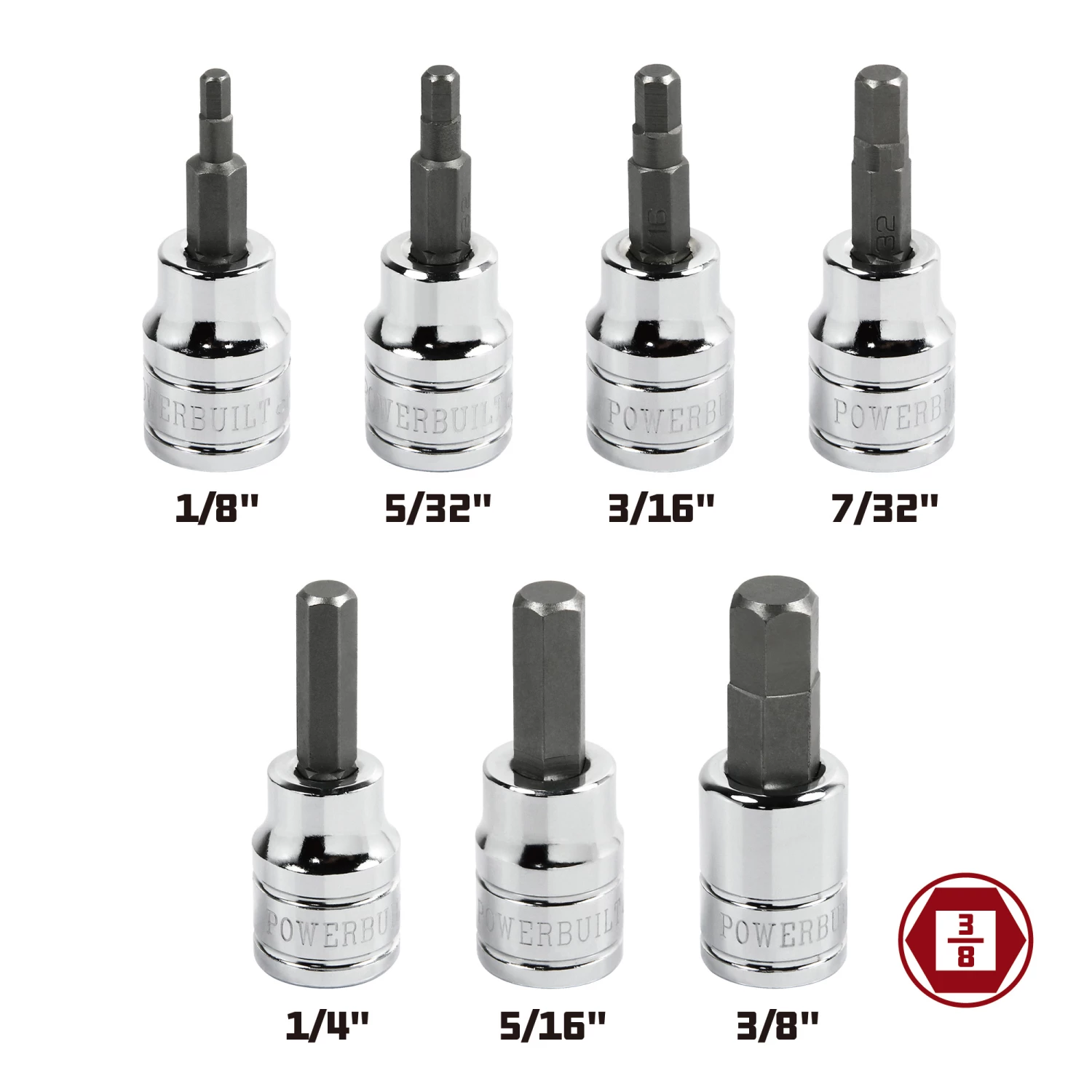 Powerbuilt 7 Piece 3/8 Inch Drive SAE Hex Bit Socket Set - 648661 5 Powerbuilt 7 Piece 3/8 Inch Drive SAE Hex Bit Socket Set - 648661 - Image 5