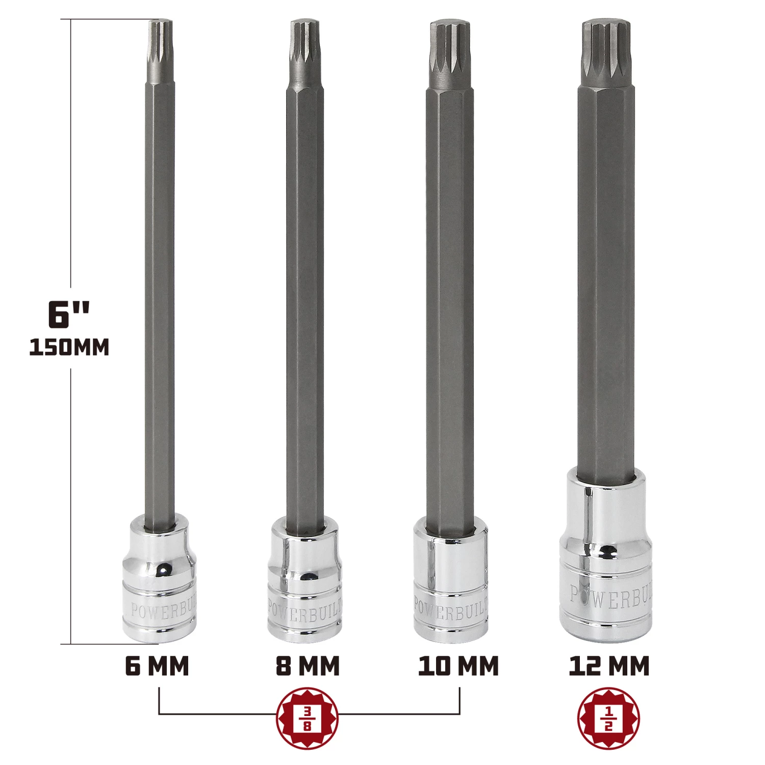 Powerbuilt 4 Pc. 6 in. Long Reach Triple Square Bit Socket Set 2 Powerbuilt 4 Pc. 6 in. Long Reach Triple Square Bit Socket Set - Image 2
