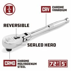 Powerbuilt 1/4 Inch Drive 72 Tooth Sealed Head Flex Ratchet - 649933 8 Powerbuilt 1/4 Inch Drive 72 Tooth Sealed Head Flex Ratchet - 649933 -Powerbuilt Tools Store Online 649933 02 a