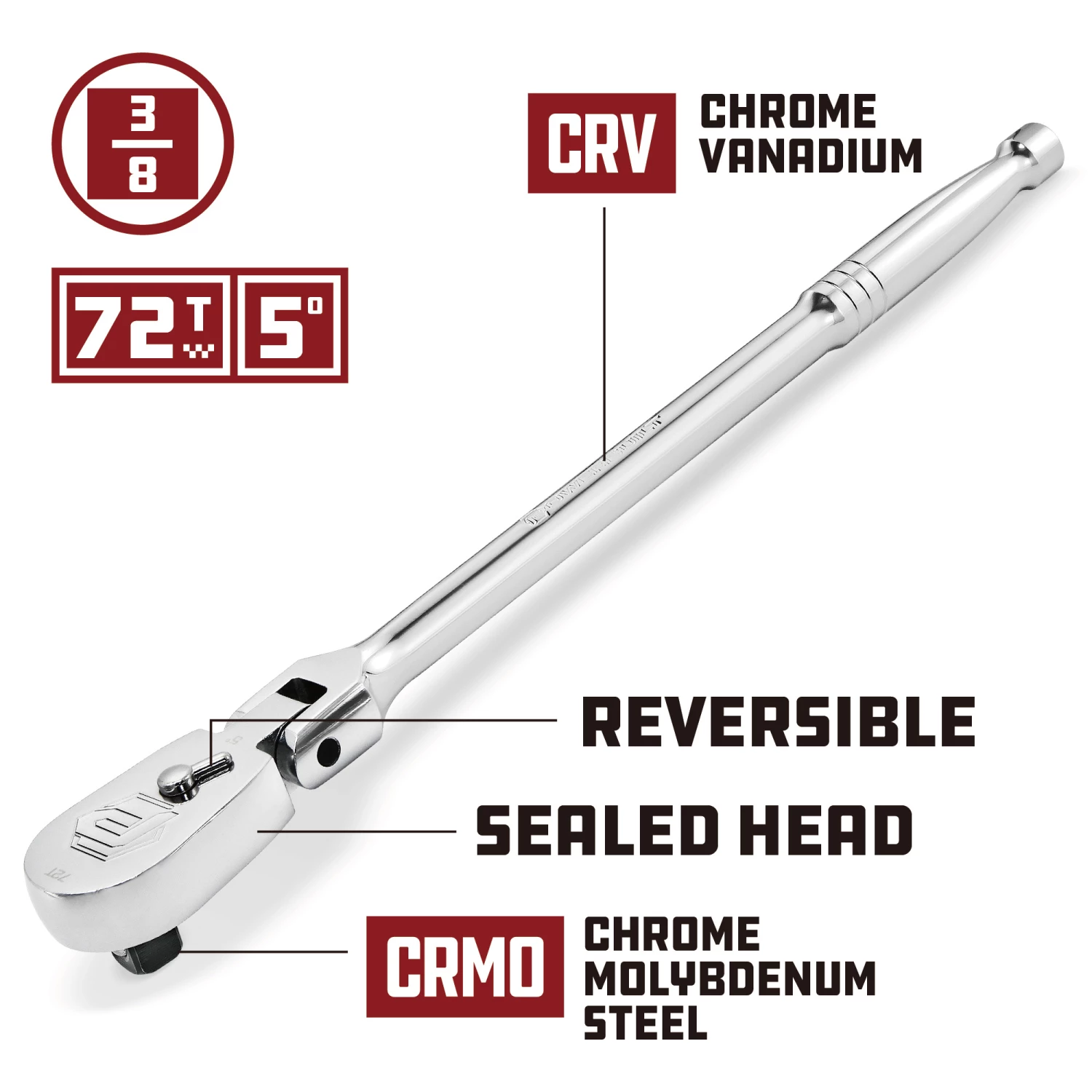 Powerbuilt 3/8 Inch Drive 72 Tooth Sealed Head Flex Ratchet - 649934 6 Powerbuilt 3/8 Inch Drive 72 Tooth Sealed Head Flex Ratchet - 649934 - Image 6