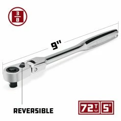 Powerbuilt 3/8 Inch Drive 72 Tooth Pro Tech 9 Inch Long Reach Flex Head Ratchet with Contour Handle - 649952 -Powerbuilt Tools Store Online 649952 02