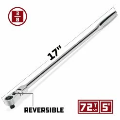 Powerbuilt 3/8 Inch Drive 72 Tooth Pro Tech 17 Inch Long Reach Flex Head Ratchet with Contour Handle - 649953 -Powerbuilt Tools Store Online 649953 02