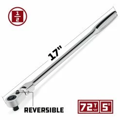 Powerbuilt 1/2 Inch Drive 72 Tooth Pro Tech 17 Inch Long Reach Flex Head Ratchet with Contour Handle - 649955 -Powerbuilt Tools Store Online 649955 02