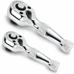 Powerbuilt 640927 1/4-Inch and 3/8-Inch Stubby Ratchet Set, 2-Piece,Silver