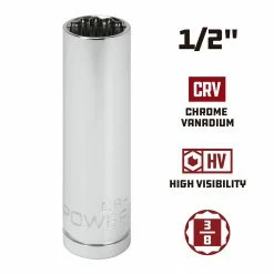 Powerbuilt 3/8 in. Drive x 1/2 in. 12 Point SAE Deep Socket - 940046 -Powerbuilt Tools Store Online 940046 1 2 02