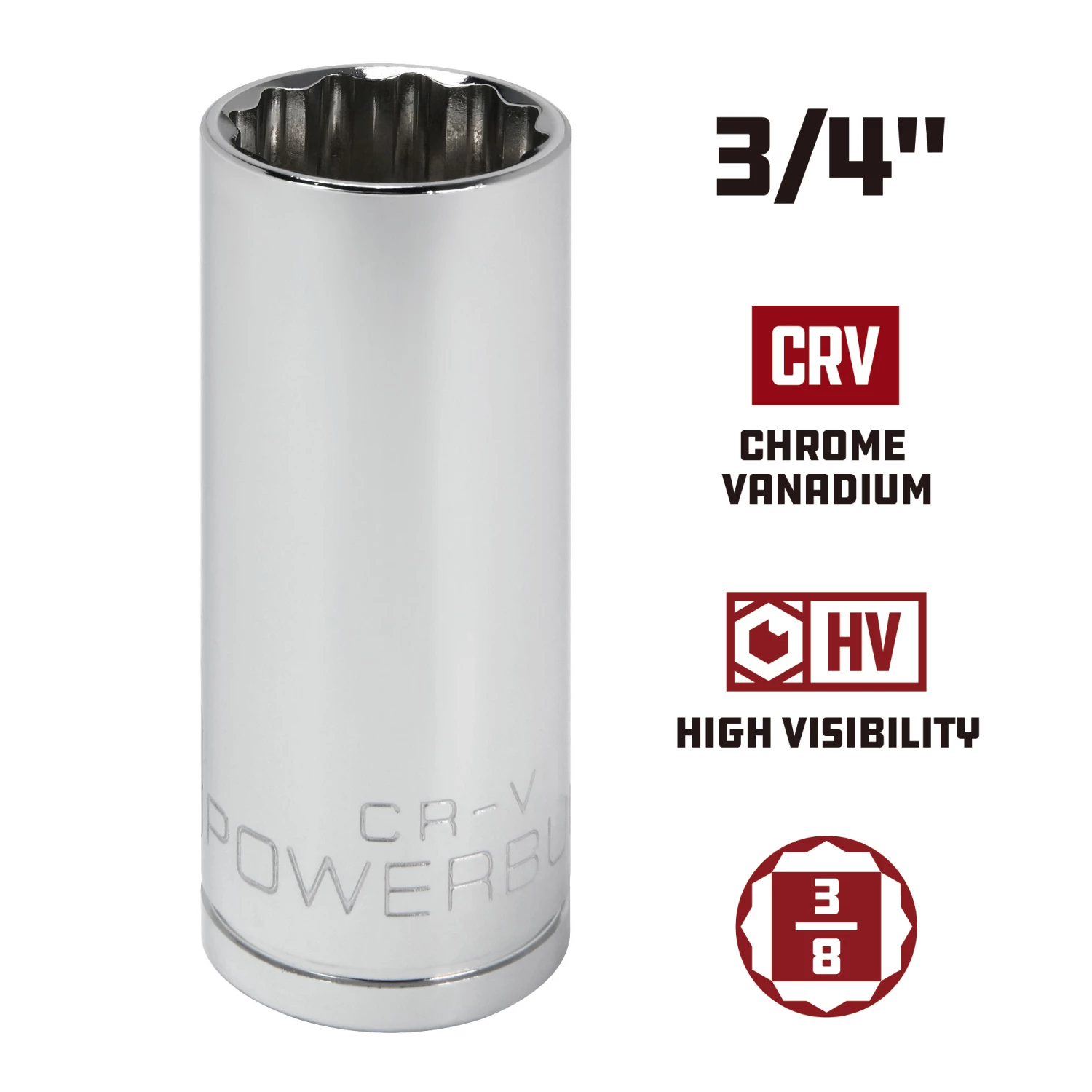 Powerbuilt 3/8 in. Drive x 3/4 in. 12 Point SAE Deep Socket - 940050 5 Powerbuilt 3/8 in. Drive x 3/4 in. 12 Point SAE Deep Socket - 940050 - Image 5
