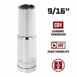 Powerbuilt 1/2 in. Drive x 9/16 in. 12 Point Deep Socket - 940131 -Powerbuilt Tools Store Online 940131 9 16 02