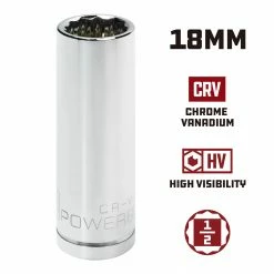 Powerbuilt 1/2 in. Drive x 18mm 12 Point Deep Socket - 940159 -Powerbuilt Tools Store Online 940159 18mm 02