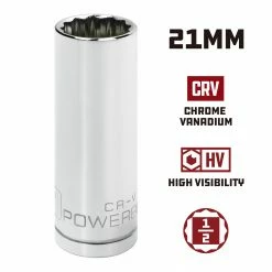 Powerbuilt 1/2 in. Drive x 21mm 12 Point Deep Socket - 940162 -Powerbuilt Tools Store Online 940162 21mm 02