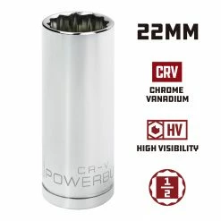 Powerbuilt 1/2 in. Drive x 22mm 12 Point Deep Socket - 940163 9 Powerbuilt 1/2 in. Drive x 22mm 12 Point Deep Socket - 940163 -Powerbuilt Tools Store Online 940163 22mm 02