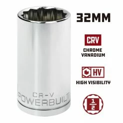 Powerbuilt 1/2 in. Drive x 32mm 12 Point Deep Socket - 940175 9 Powerbuilt 1/2 in. Drive x 32mm 12 Point Deep Socket - 940175 -Powerbuilt Tools Store Online 940175 32mm 02