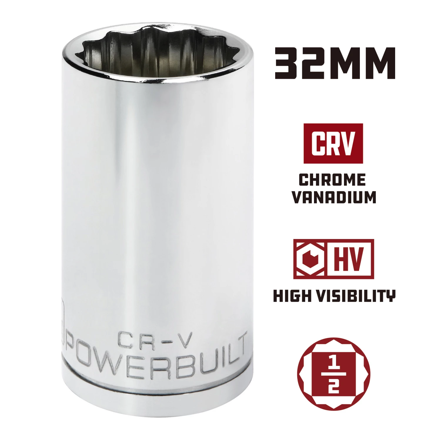 Powerbuilt 1/2 in. Drive x 32mm 12 Point Deep Socket - 940175 5 Powerbuilt 1/2 in. Drive x 32mm 12 Point Deep Socket - 940175 - Image 5