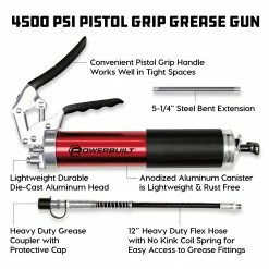 Powerbuilt 4,500 PSI Anodized Pistol Grip Heavy Duty Grease Gun - 940798 -Powerbuilt Tools Store Online 940798 02