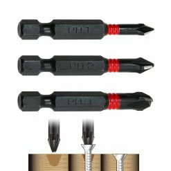 Powerbuilt 3 Piece Phillips Torsion Impact Screwdriver Countersink Bit Set - 941457