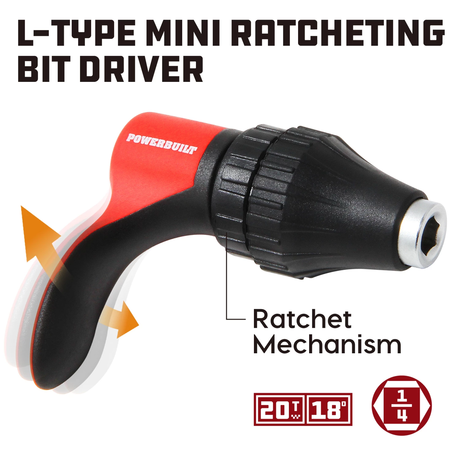 Powerbuilt L-Type Mini Ratcheting Bit Driver, Reversible Finger Ratchet 2 Powerbuilt L-Type Mini Ratcheting Bit Driver, Reversible Finger Ratchet - Image 2