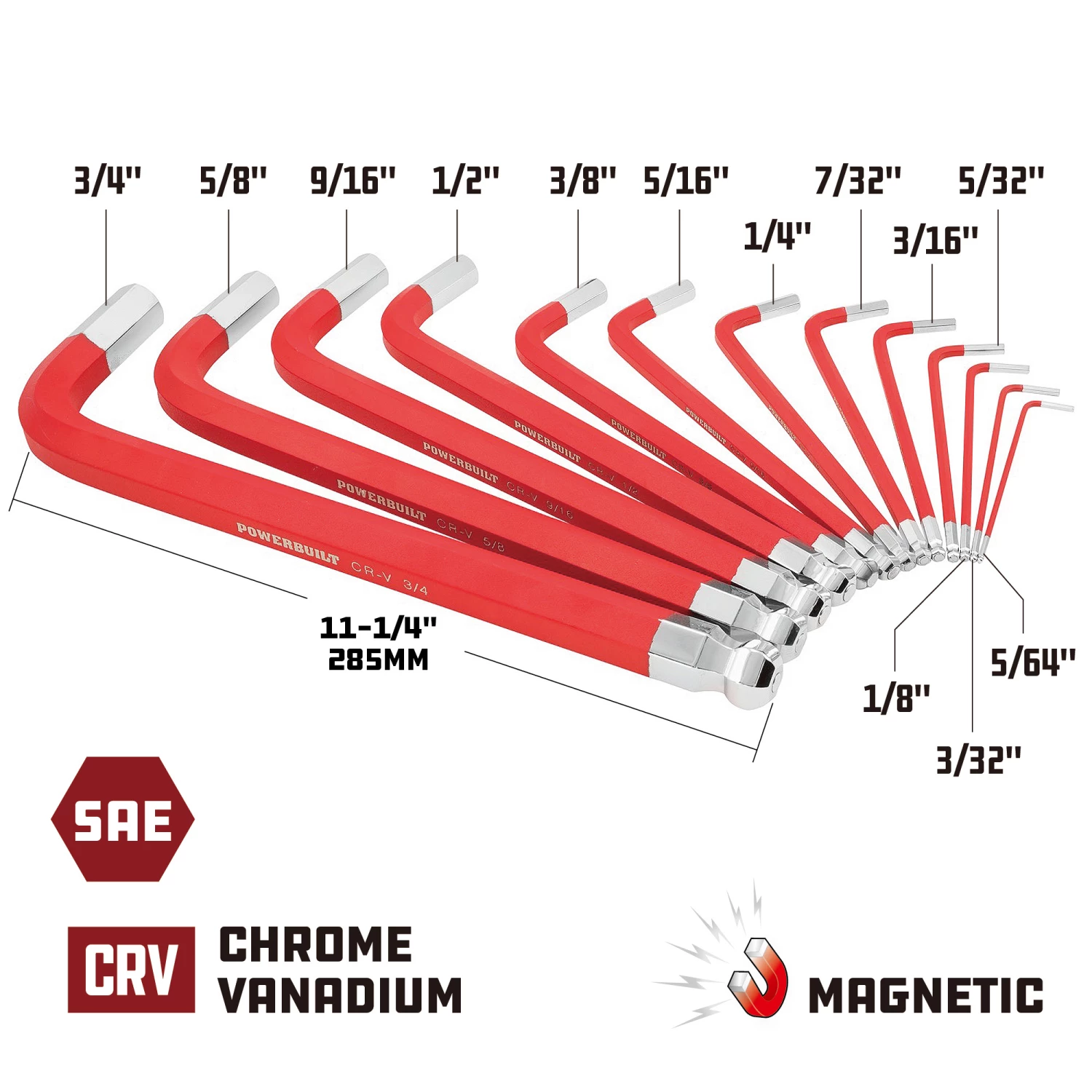 Powerbuilt 13 Pc. Jumbo SAE Long Ball End Hex Key Wrench Set, 5/64" to 3/4" 3 Powerbuilt 13 Pc. Jumbo SAE Long Ball End Hex Key Wrench Set, 5/64" to 3/4" - Image 3