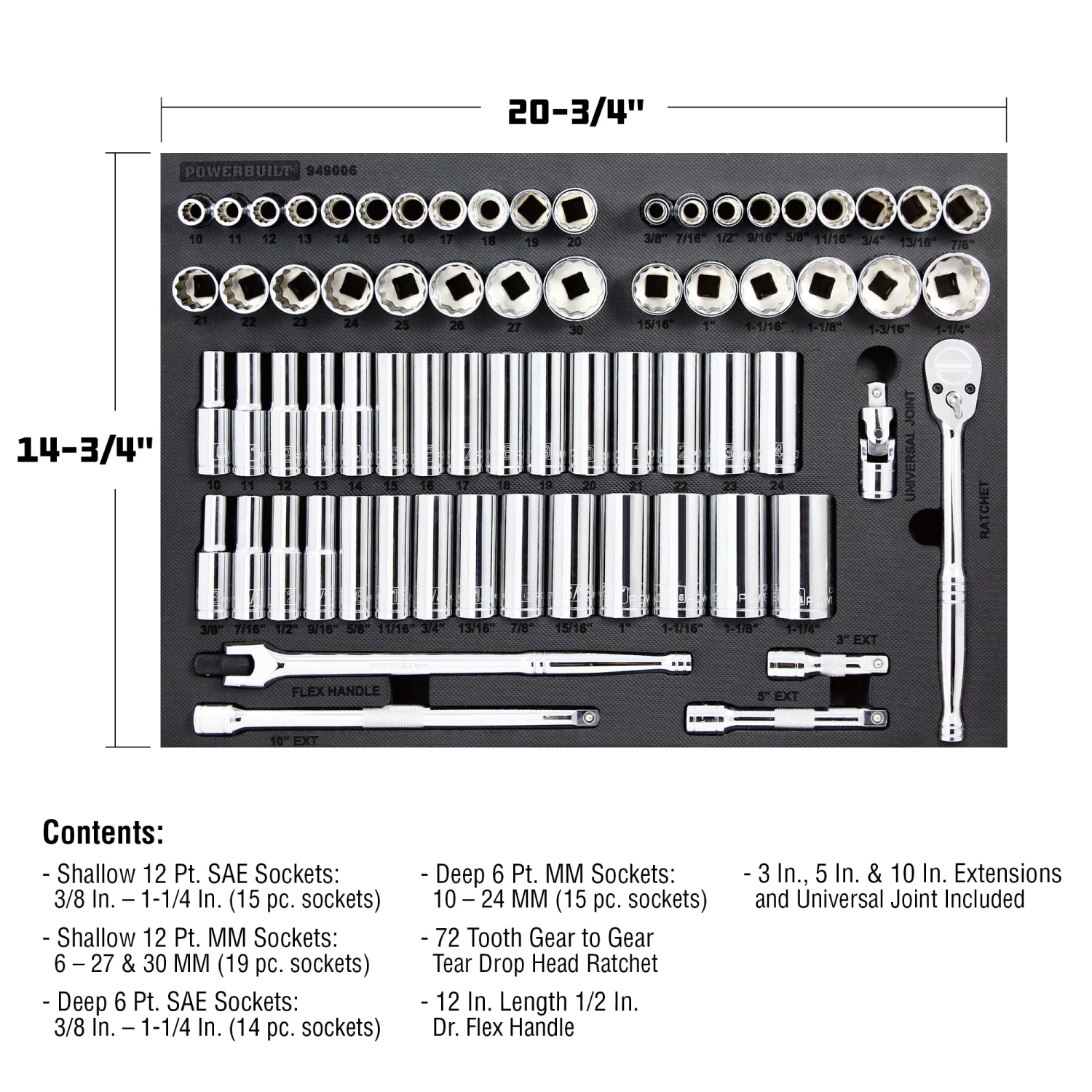 Powerbuilt Pro Tech 69 Piece 1/2-Inch Drive SAE/Metric Master Socket Set 2 Powerbuilt Pro Tech 69 Piece 1/2-Inch Drive SAE/Metric Master Socket Set - Image 2