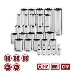 Powerbuilt Pro Tech 70 Pc. SAE 1/4 in, 3/8 in, and 1/2 in. Master Socket Set -Powerbuilt Tools Store Online 949007 03