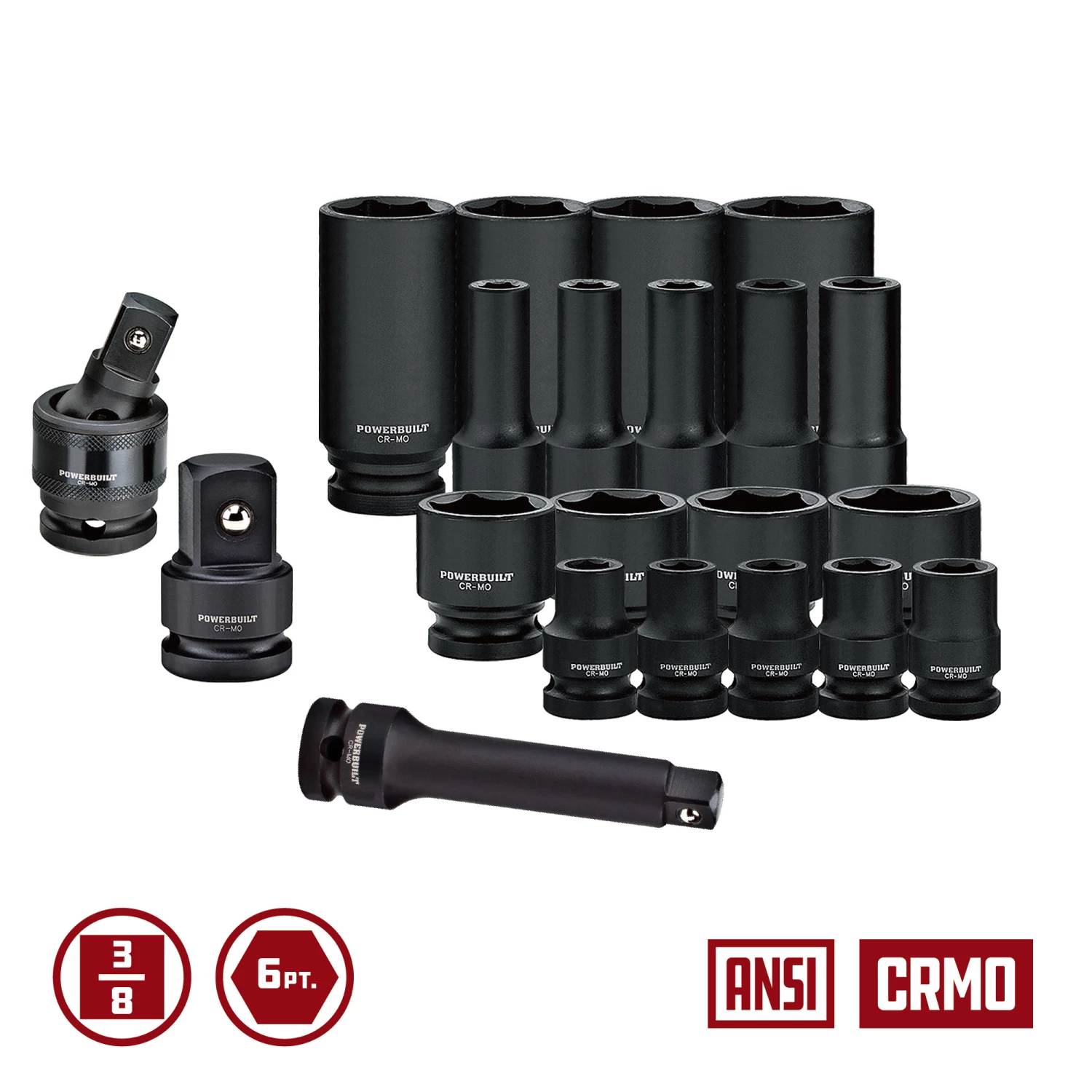 Powerbuilt 40 Piece 3/8 Inch Drive 6 Point SAE & Metric Pro Tech Impact Socket Set - 949011 3 Powerbuilt 40 Piece 3/8 Inch Drive 6 Point SAE & Metric Pro Tech Impact Socket Set - 949011 - Image 3