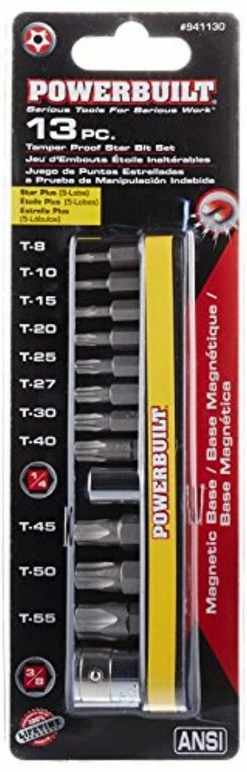 powerbuilt 941130 star bit socket set (tamper proof) (13 piece) (8 piece 6mm - t8-t40, 3 piece 10mm - t45-t55, 2 piece adapte -Powerbuilt Tools Store Online RNAB00X6DJJK0 L3