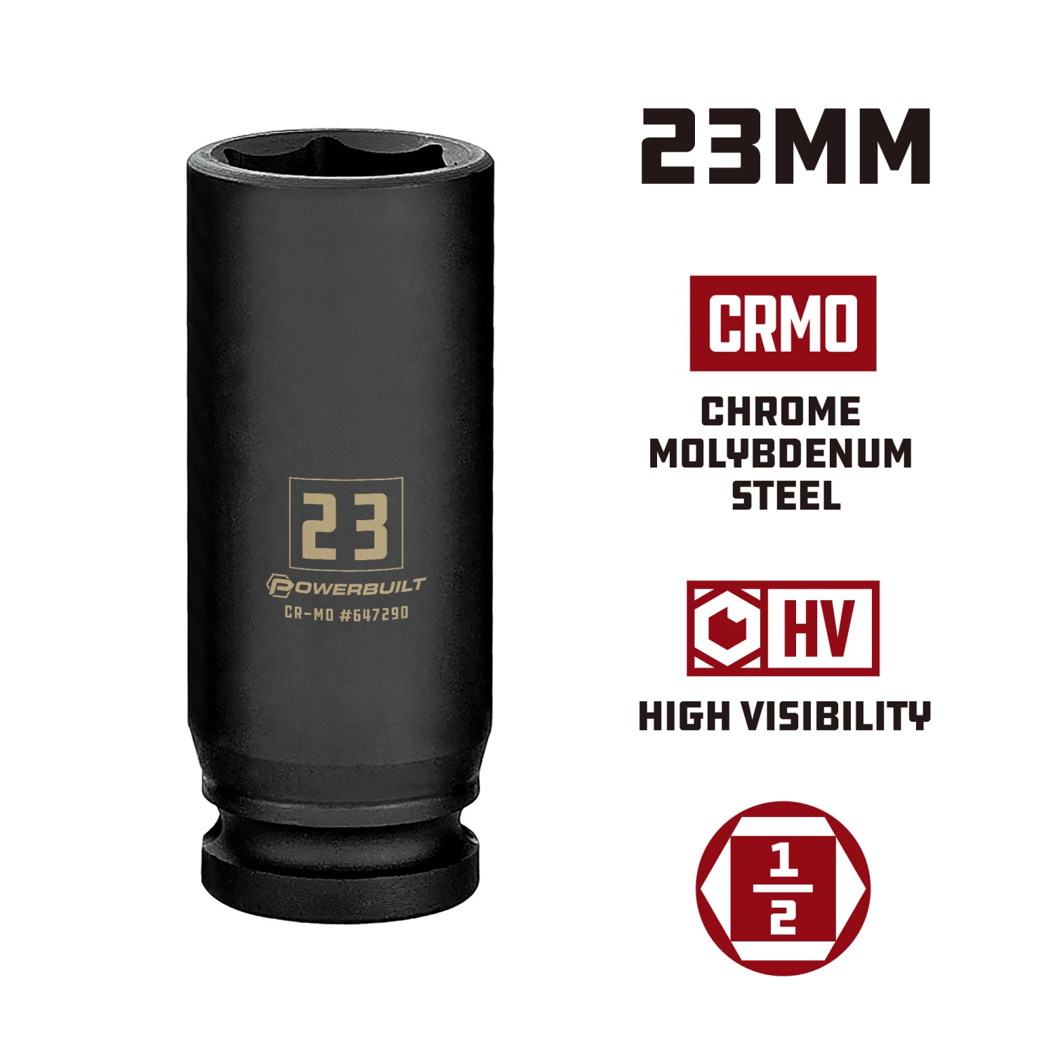 Powerbuilt 1/2 Inch Drive x 23 MM 6 Point Deep Impact Socket - 647290 2 Powerbuilt 1/2 Inch Drive x 23 MM 6 Point Deep Impact Socket - 647290 - Image 2