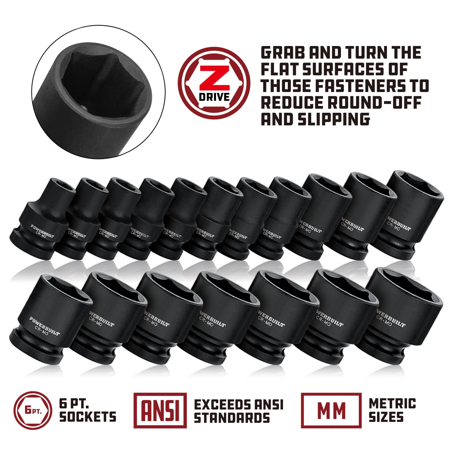 Powerbuilt 1/2 Inch Drive x 15 MM 6 Point Impact Socket - 647162 3 Powerbuilt 1/2 Inch Drive x 15 MM 6 Point Impact Socket - 647162 - Image 3
