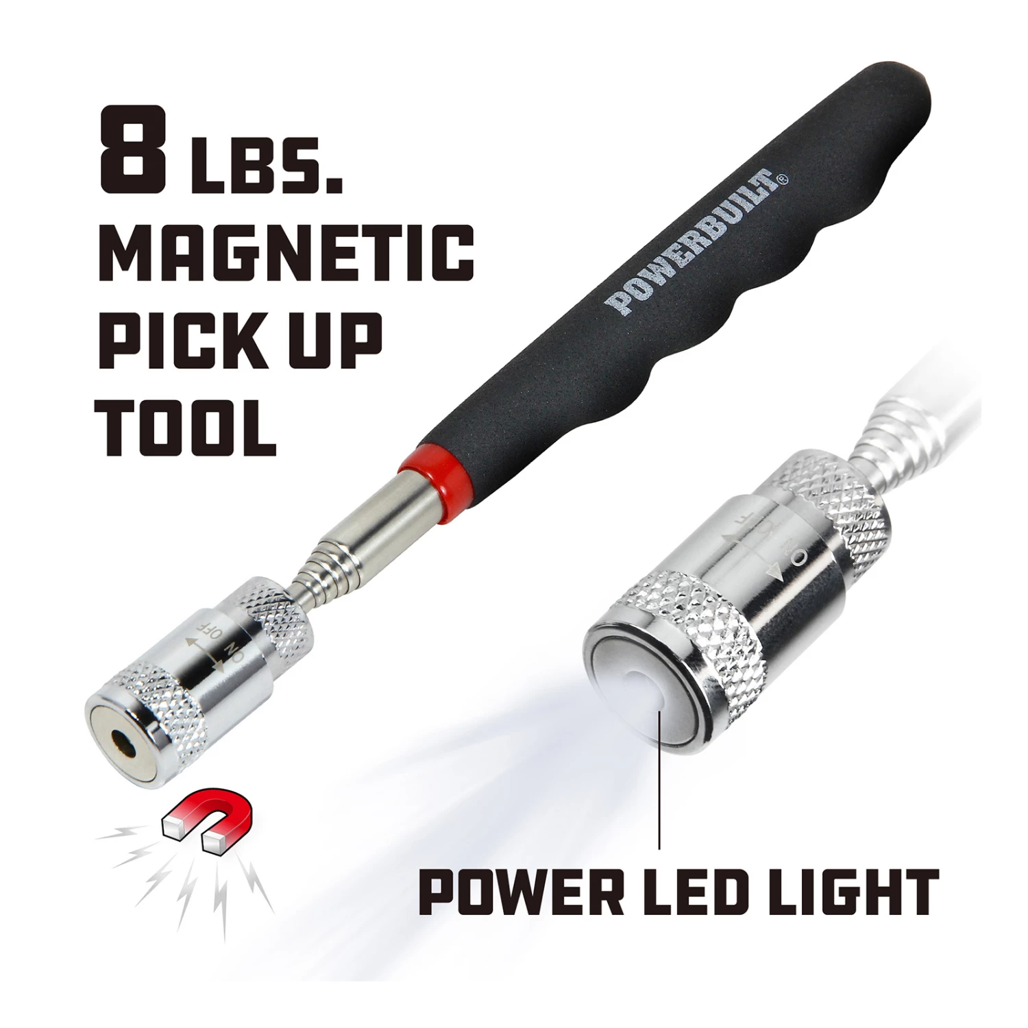 Powerbuilt 8lb Lighted Magnetic Pick Up Tool 2 Powerbuilt 8lb Lighted Magnetic Pick Up Tool - Image 2