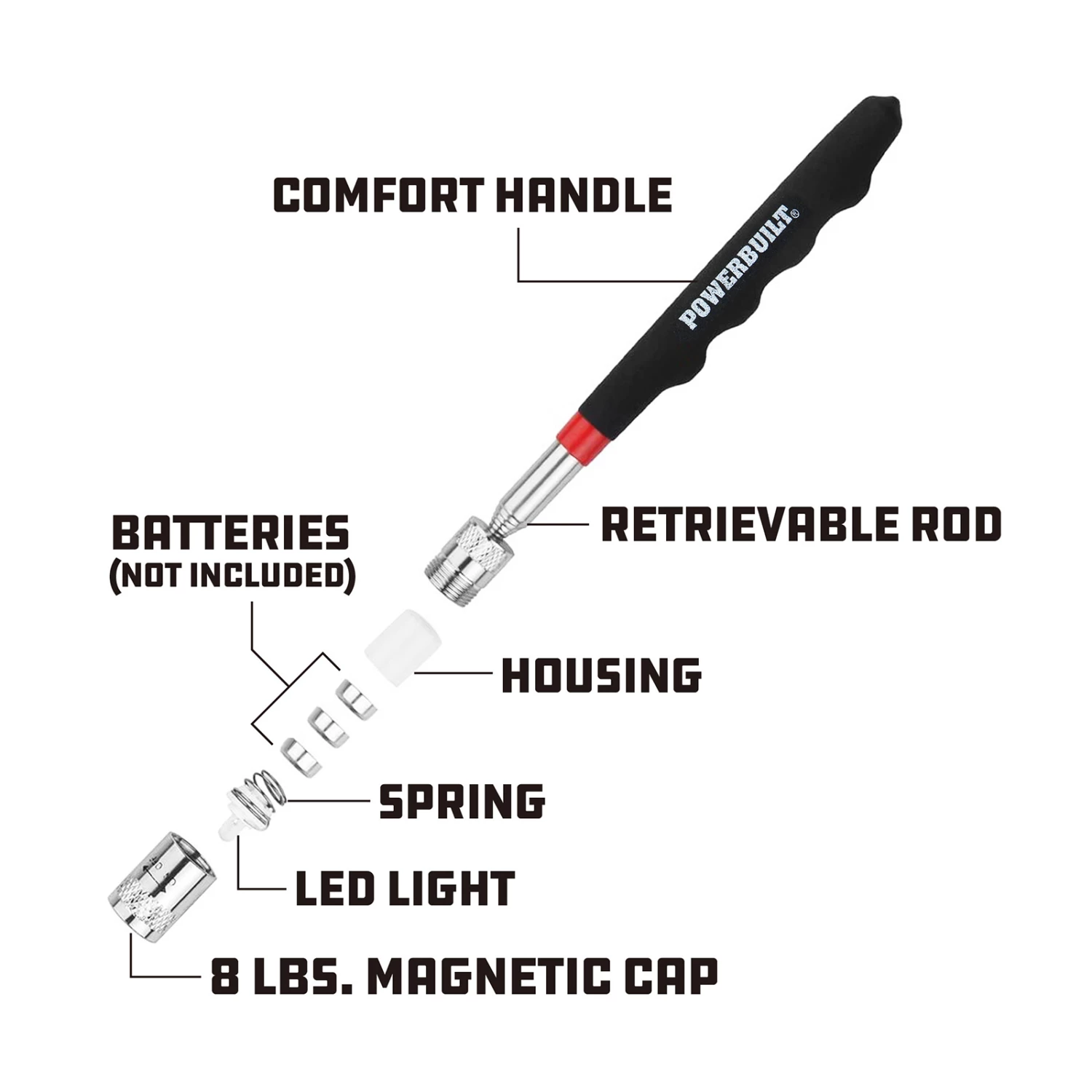 Powerbuilt 8lb Lighted Magnetic Pick Up Tool 3 Powerbuilt 8lb Lighted Magnetic Pick Up Tool - Image 3